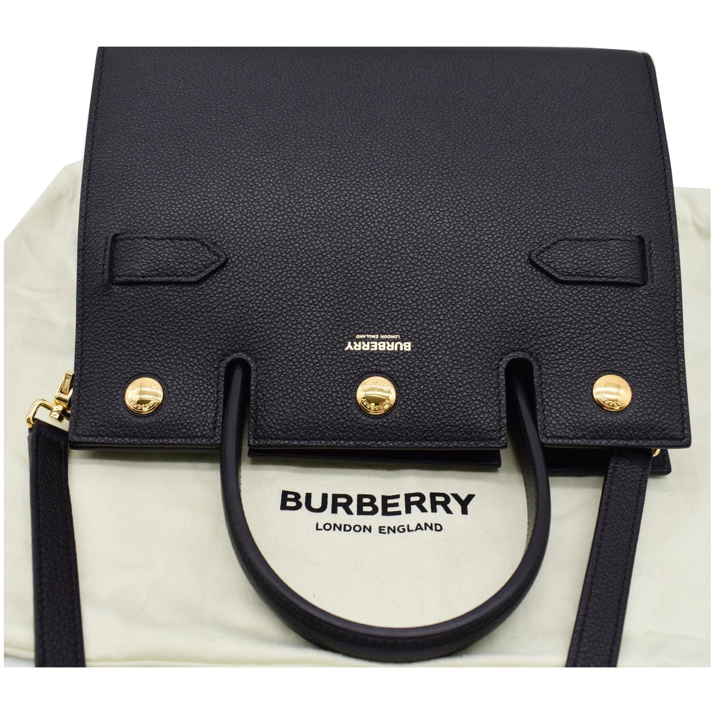 BURBERRY Mini Title Grainy Leather Top Handle Crossbody Bag Black