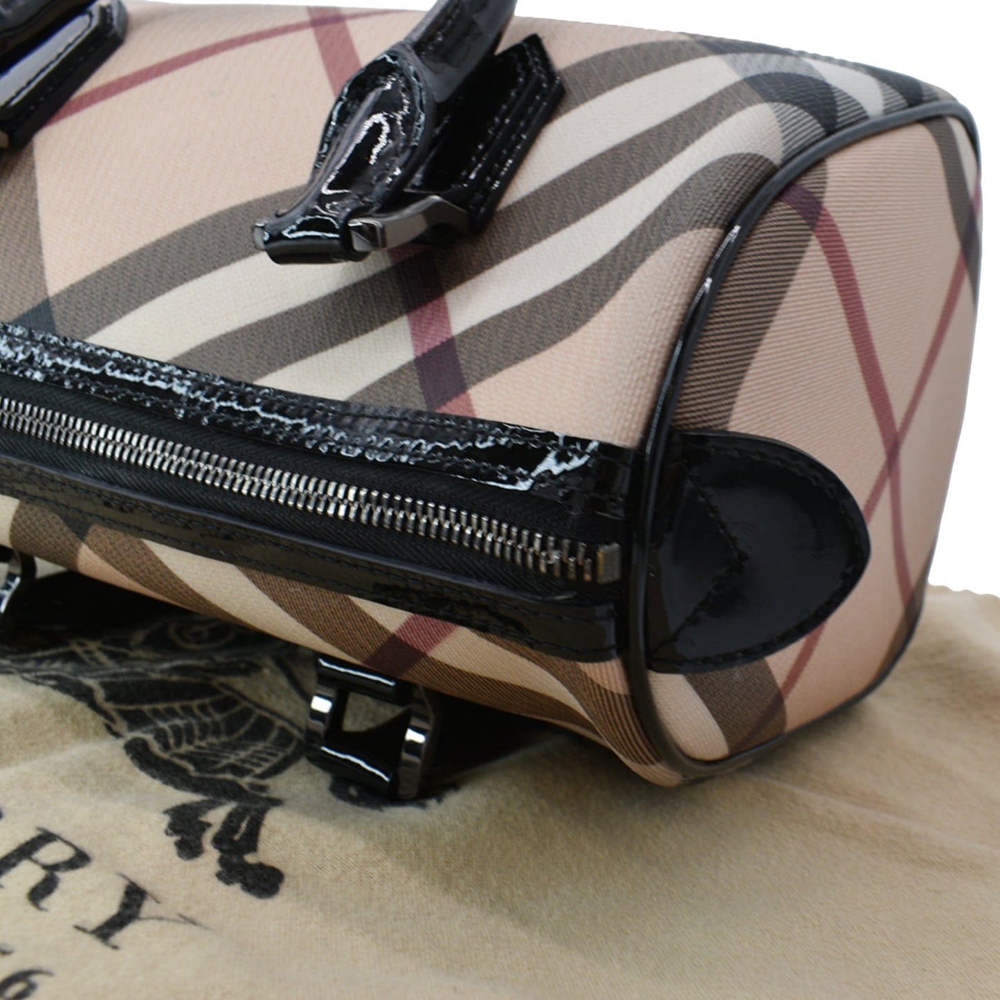 BURBERRY Small Chester Nova Check Patent Bowling Bag Black
