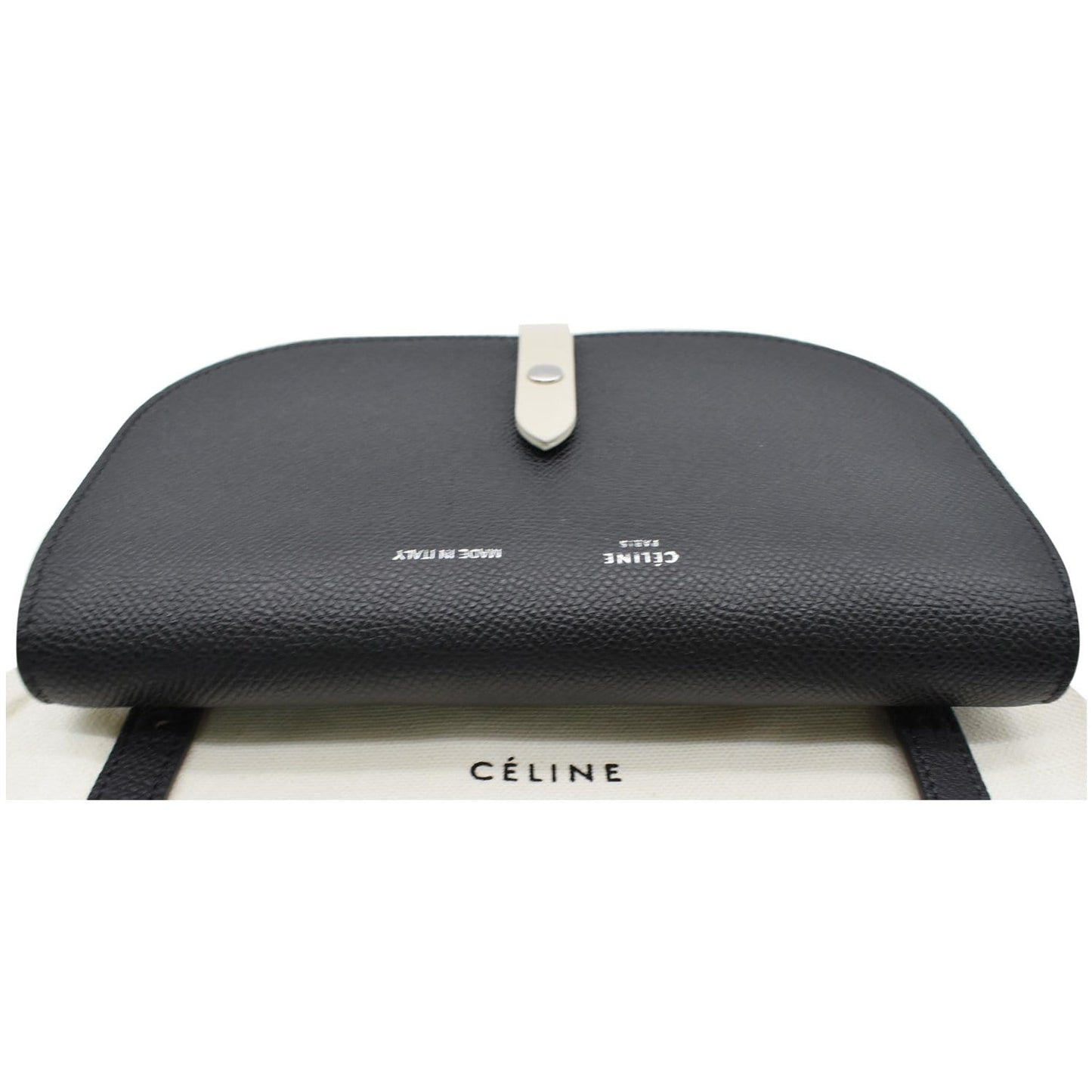 CELINE Grained Leather Strap Clutch Bag Black - Final Sale