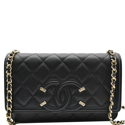 CHANEL CC Filigree Small Flap Caviar Leather Crossbody Bag Black