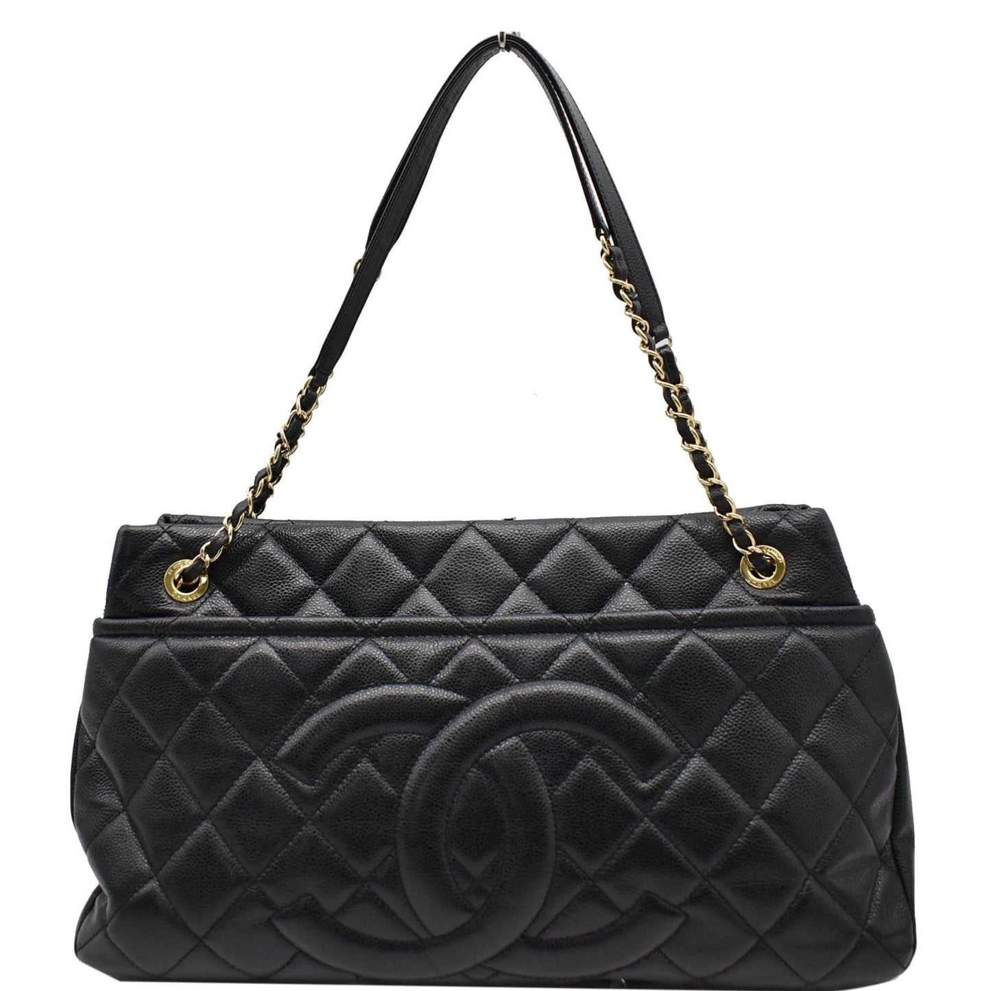 CHANEL Timeless CC Soft Quilted Caviar Leather Shopping Tote Bag Black