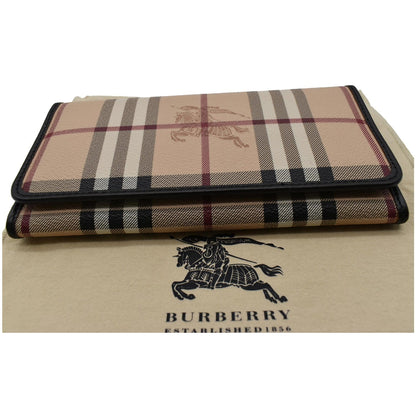 BURBERRY Continental Haymarket Check Leather Wallet Dark Brown