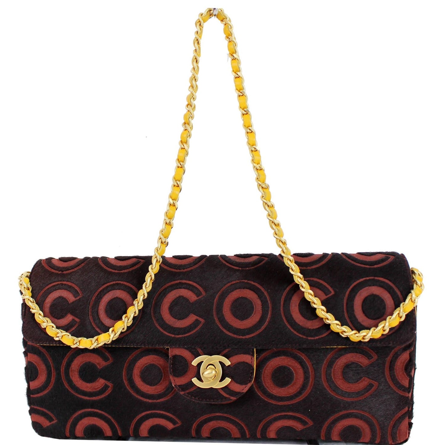 CHANEL Coco Pony Hair Leather Shoulder Bag Burgundy