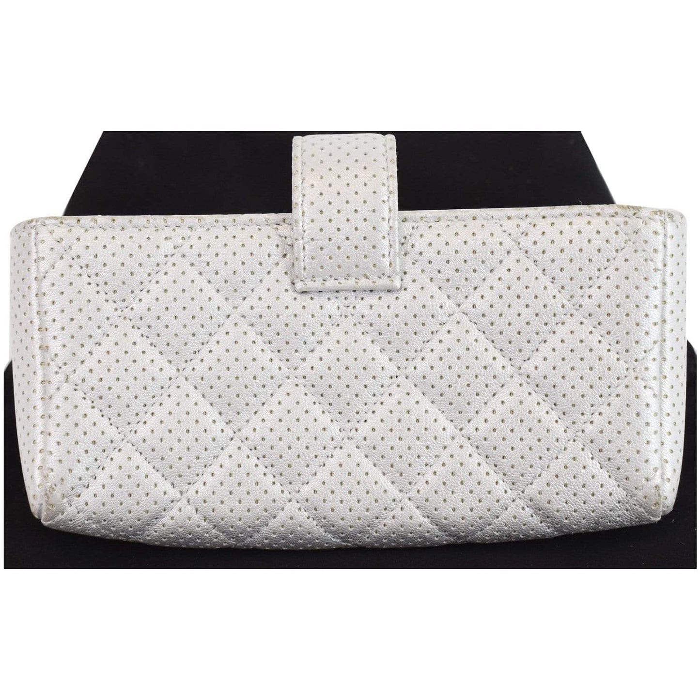 CHANEL Perforated Lambskin Quilted Mini Phone Holder Clutch Silver - Last Call