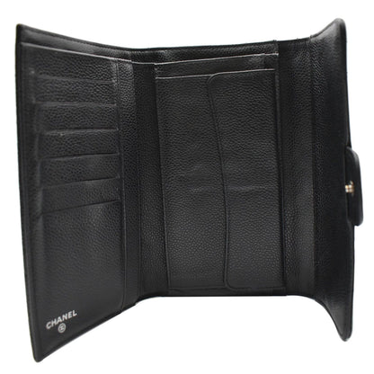 CHANEL Classic Flap Caviar Leather Card Holder Wallet Black