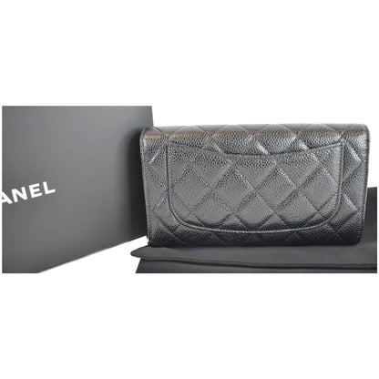 CHANEL Large Flap Quilted Caviar Wallet Black