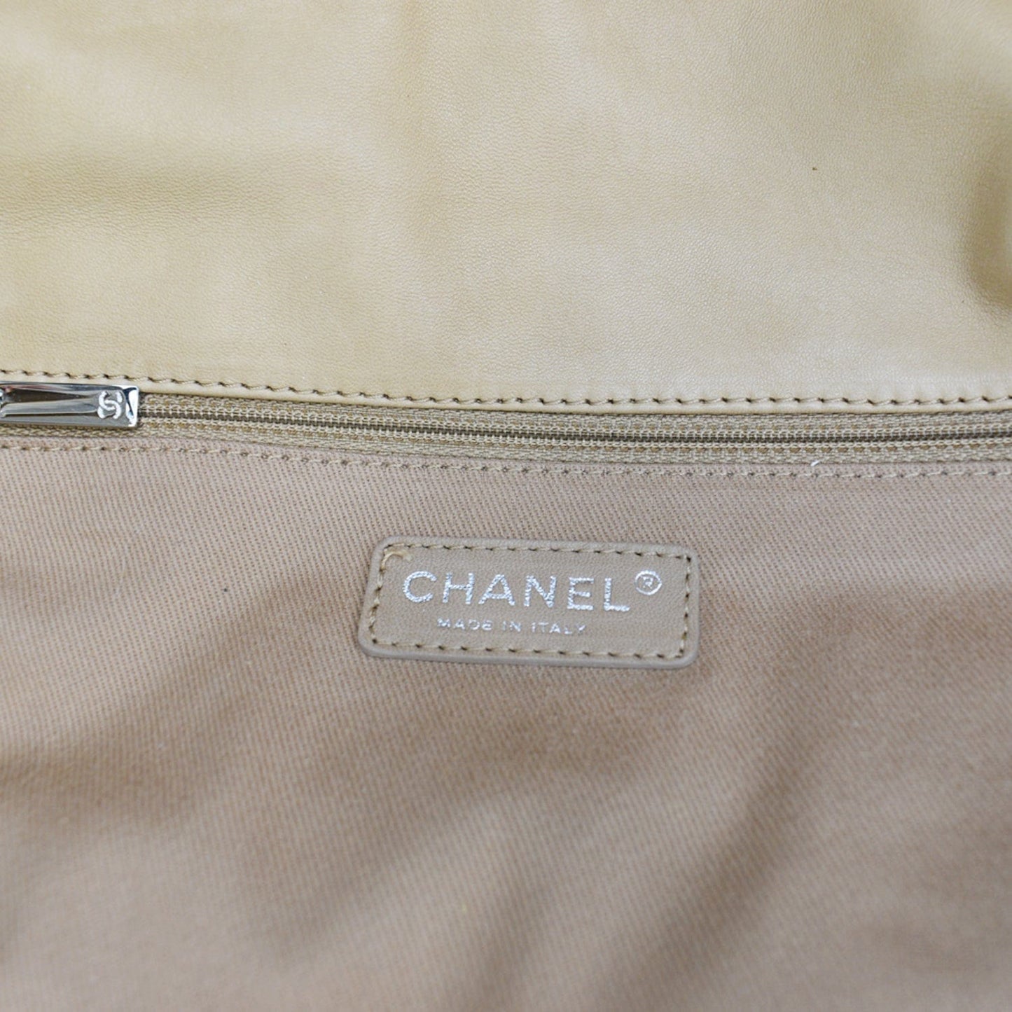 CHANEL Classic Flap Lambskin Leather Tote Bag Beige/Black