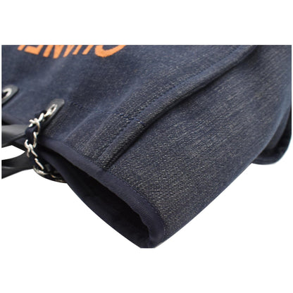 CHANEL Deauville Large Denim Shopping Tote Bag Dark Blue