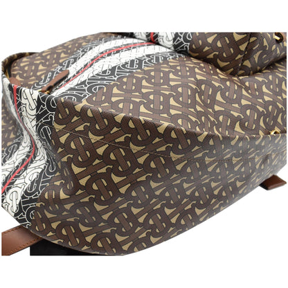 BURBERRY Bridle Stripe Monogram Print E-canvas Backpack Brown