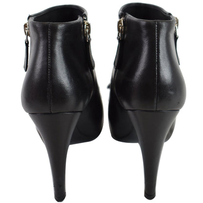 CHANEL Camellia Front Ankle Leather Heel Boots Black US 7.5