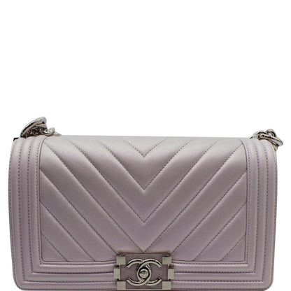 CHANEL Medium Boy Flap Chevron Leather Shoulder Bag Iridescent Lilac