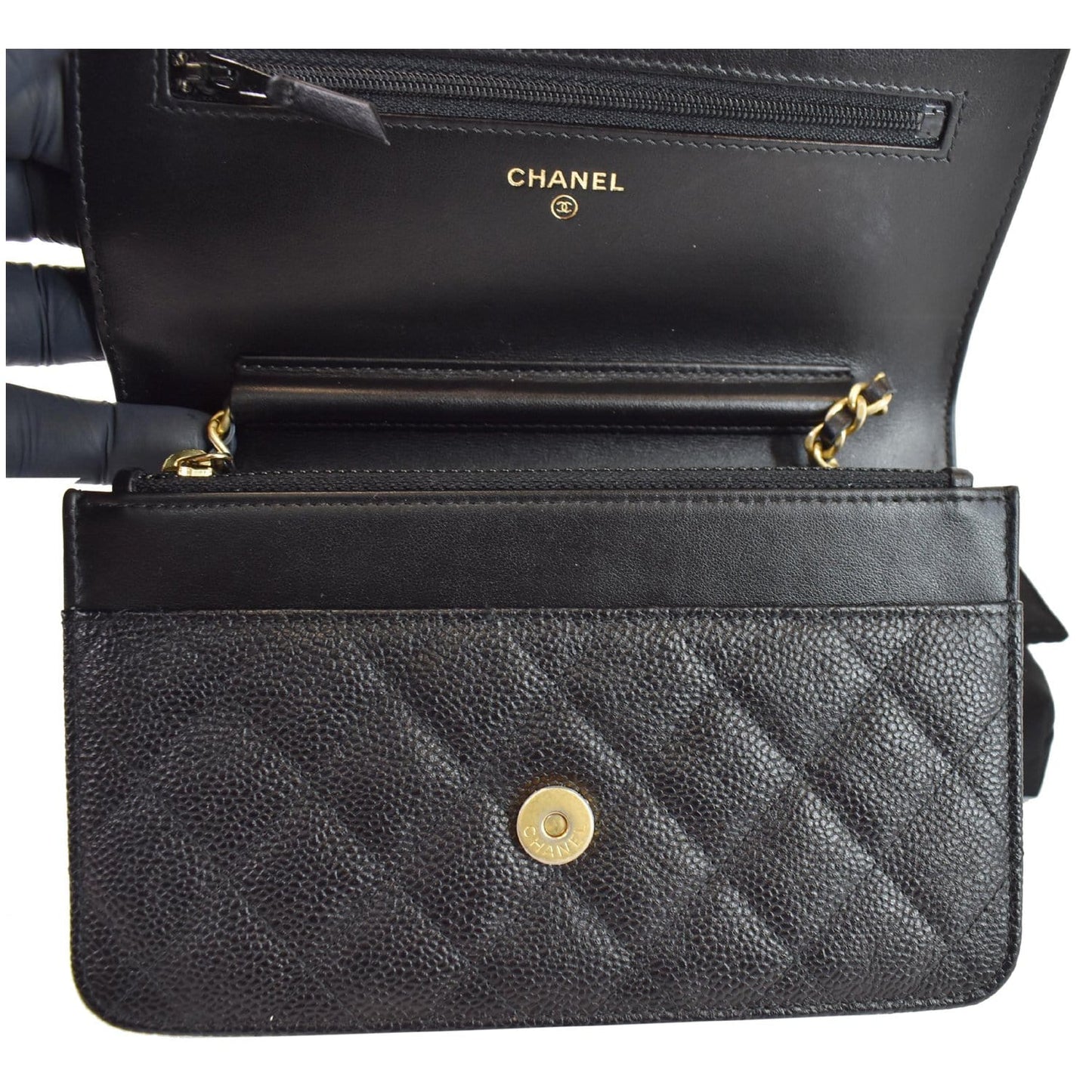 CHANEL CC Filigree Small Flap Caviar Leather Shoulder Bag Black