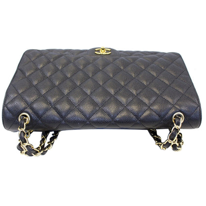 CHANEL Maxi Jumbo Classic Flap Caviar Leather Shoulder Bag Black