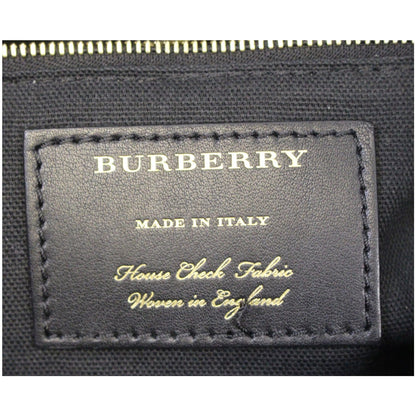 BURBERRY Large Banner Calf Leather House Check Tote Bag Black