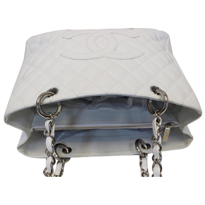 CHANEL Grand Shopping Quilted Caviar Leather Tote Bag White