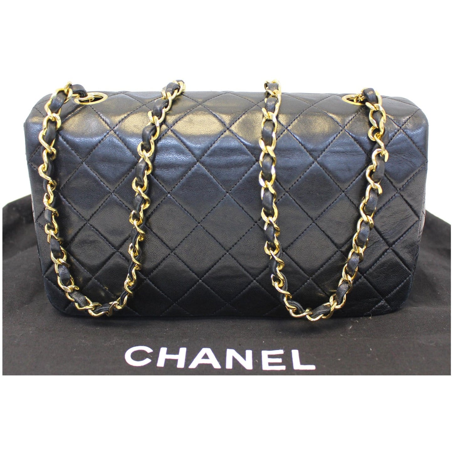 CHANEL Vintage Single Flap Quilted Lambskin Shoulder Bag Black