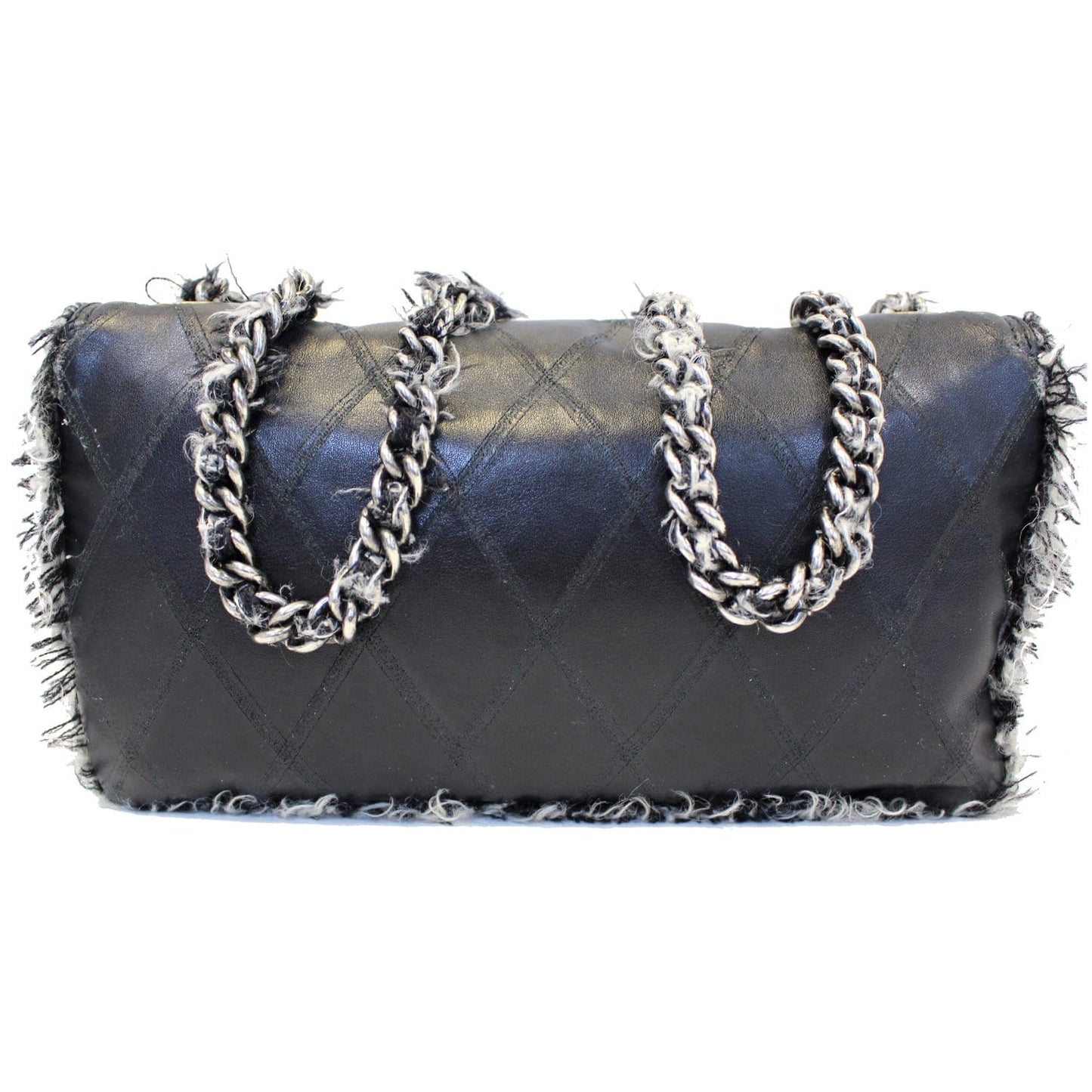 CHANEL Tweed Lambskin Leather Flap Bag Black