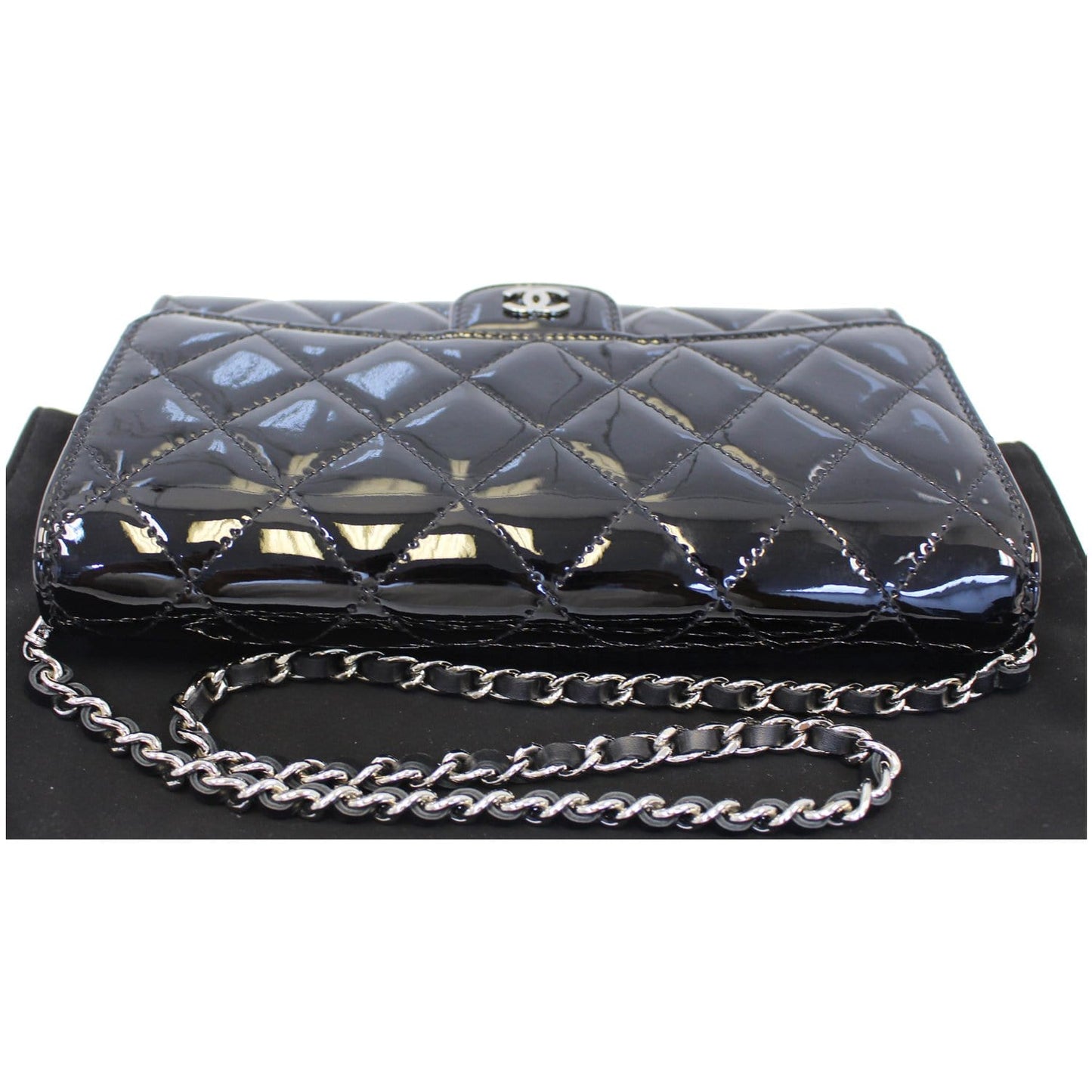 CHANEL Patent Leather Flap Shoulder Bag Black