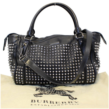 BURBERRY Studded Leather Satchel Shoulder Bag Black
