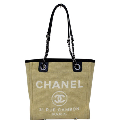CHANEL Deauville Mini Chian Tote Bag Beige/Black