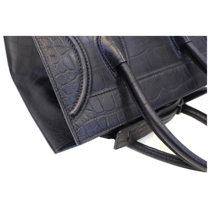 CELINE Croc Stamped Embossed Leather Medium Phantom Luggage Tote Bag