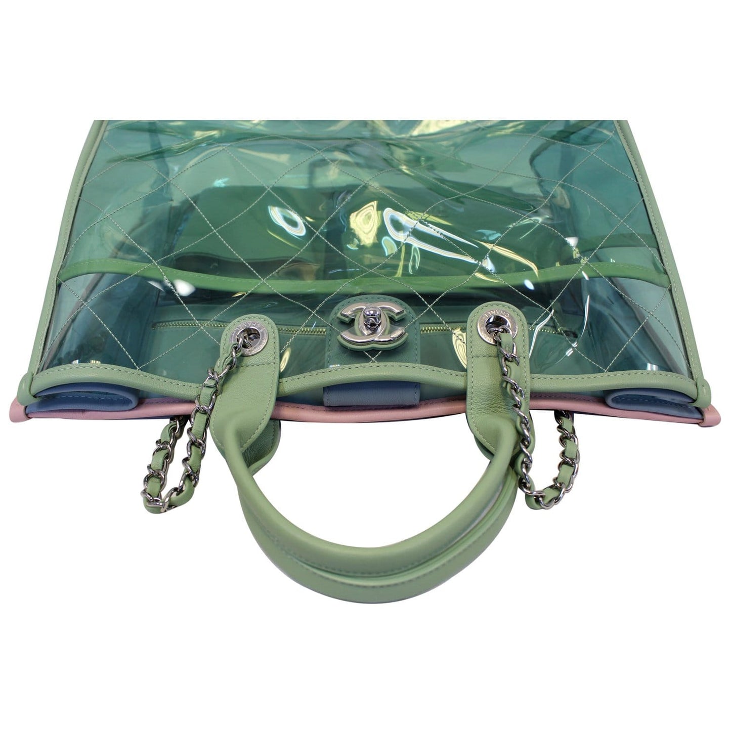 CHANEL Coco Splash Medium Lambskin PVC Quilted Shopping Bag Blue Green