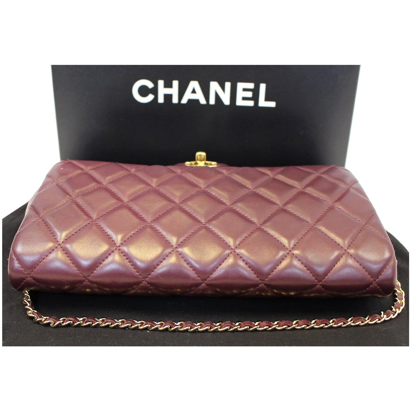 Chanel Clutch With Chain Quilted Flap Lambskin Shoulder Bag Burgundy