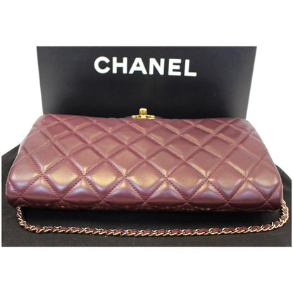 Chanel Clutch With Chain Quilted Flap Lambskin Shoulder Bag Burgundy