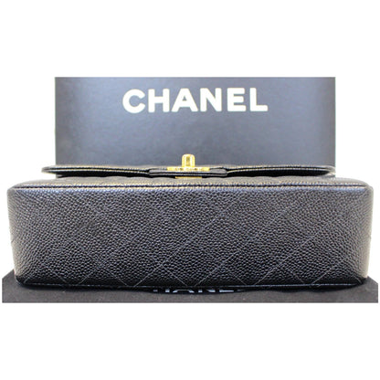 CHANEL Double Flap Small Caviar Leather Shoulder Bag Black