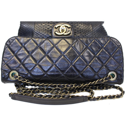 CHANEL Urban Mix Flap Calfskin Python Shoulder Bag Black