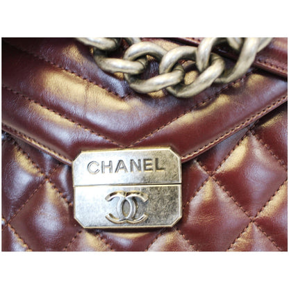 CHANEL Quilted Sheepskin Flap Bag With Handle Shoulder Bag Burgundy