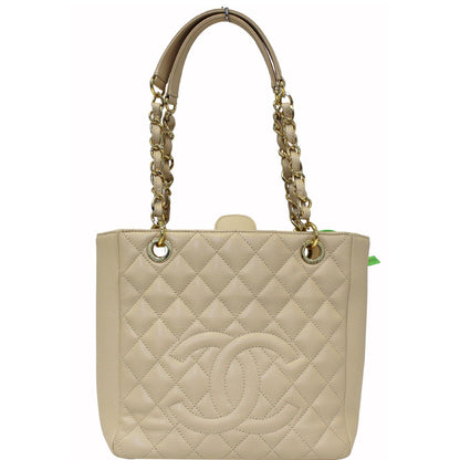 CHANEL PST Caviar Leather Petit Shopping Tote Bag Beige