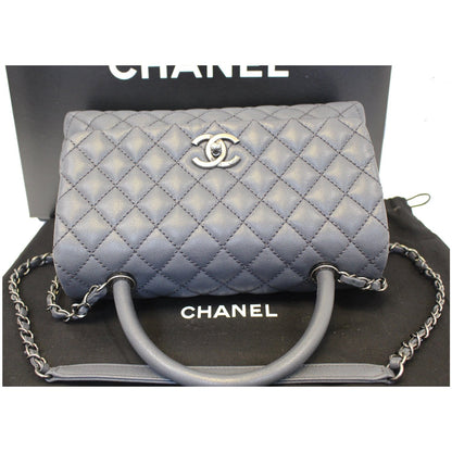 CHANEL Coco Handle Caviar Quilted Leather Shoulder Bag Grey