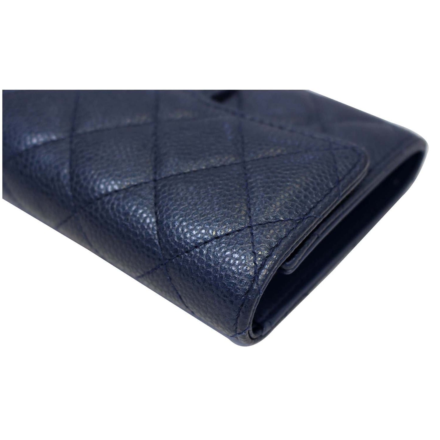 CHANEL Classic Flap Caviar Leather Wallet Navy Blue