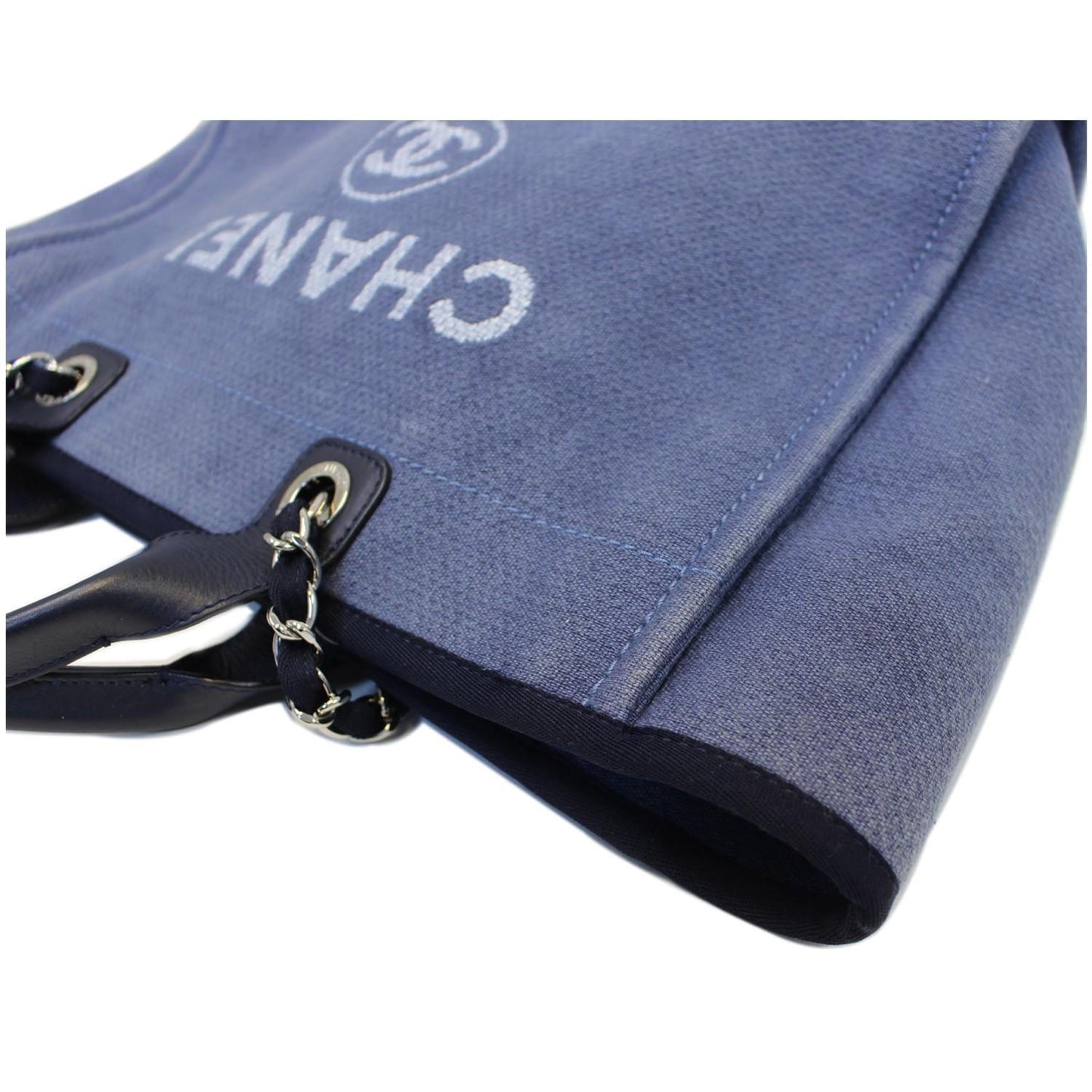 CHANEL Canvas Deauville Large Tote Denim Blue Shoulder Handbag