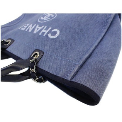 CHANEL Canvas Deauville Large Tote Denim Blue Shoulder Handbag