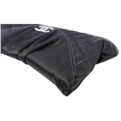 CHANEL CC Half Moon Quilted Satin Clutch Black