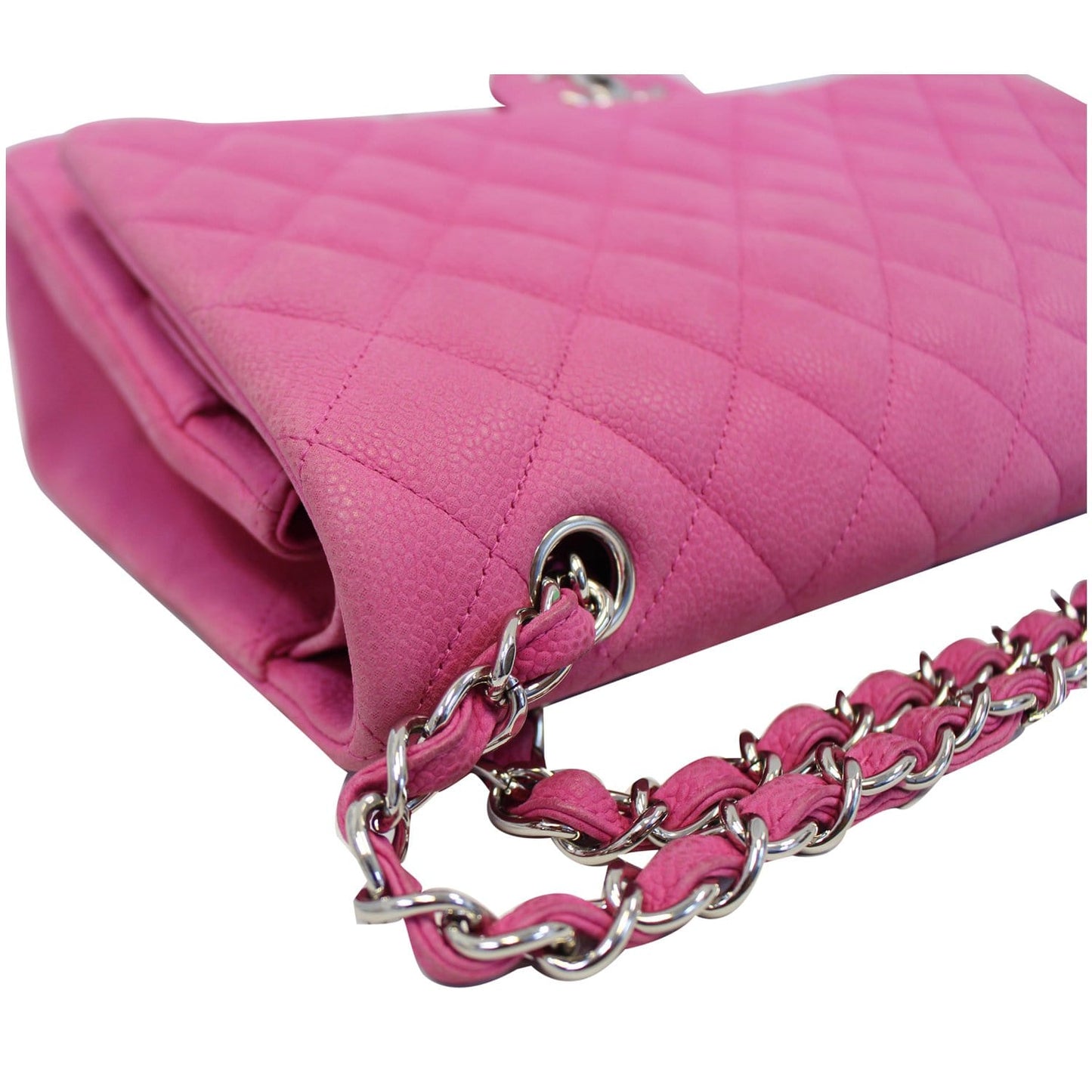 CHANEL Maxi Double Flap Caviar Leather Shoulder Bag Pink