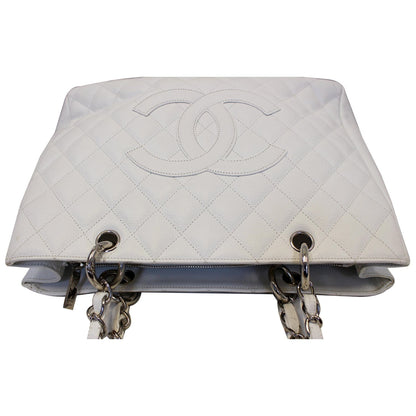 CHANEL Grand Shopping Caviar Leather Tote Bag White