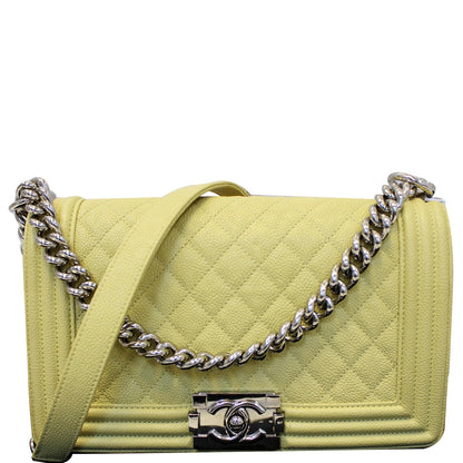CHANEL Medium Boy Flap Caviar Quilted Leather Shoulder Bag Yellow