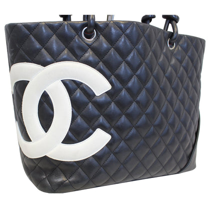 CHANEL Cambon  Black CalfSkin Leather Large Tote Bag