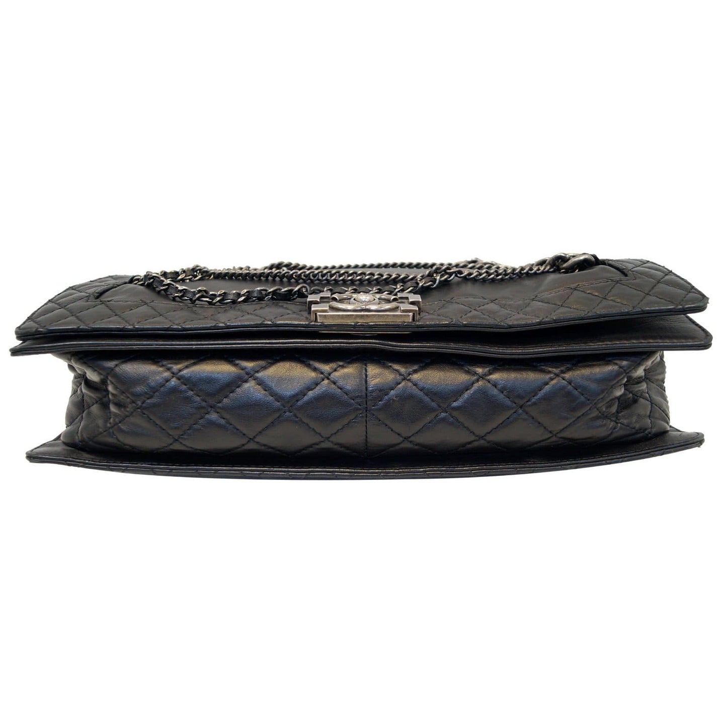 CHANEL Boy Enchained Large Calfskin Leather Flap Shoulder Bag Black