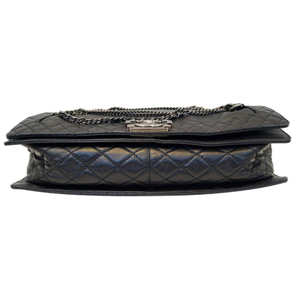 CHANEL Boy Enchained Large Calfskin Leather Flap Shoulder Bag Black