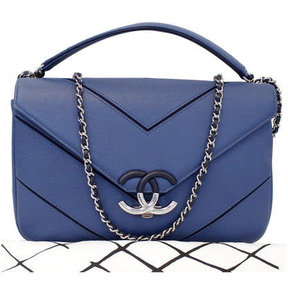 CHANEL CC Chevron Flap Shoulder Crossbody Bag Blue