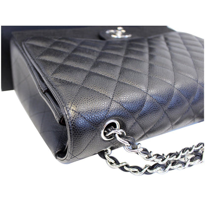 CHANEL Classic Maxi Jumbo Double Flap Caviar Leather Shoulder Bag