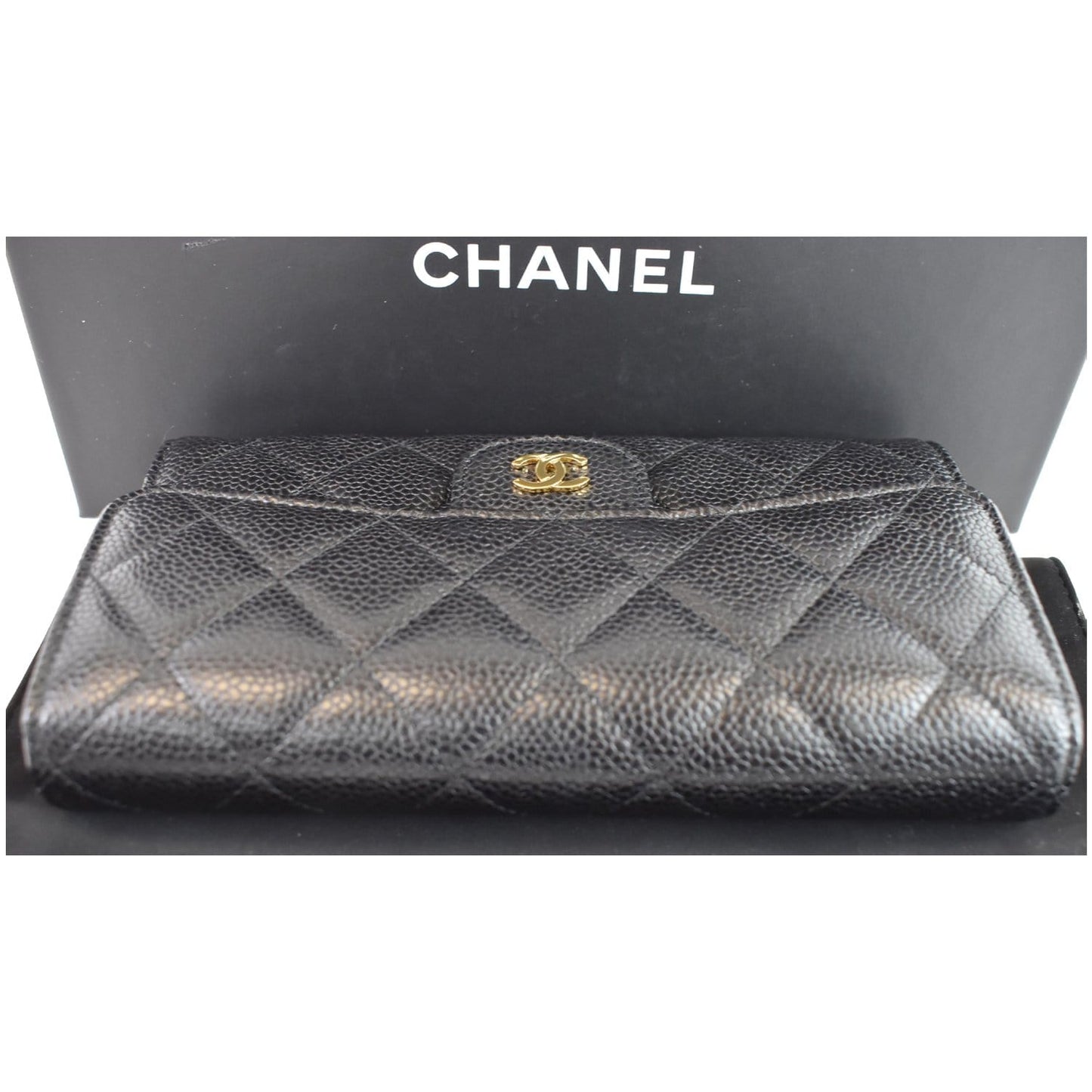 CHANEL Large Flap Quilted Caviar Wallet Black