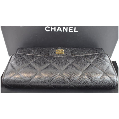 CHANEL Large Flap Quilted Caviar Wallet Black