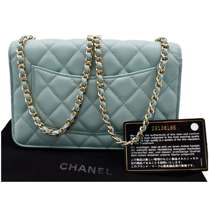 CHANEL CC WOC Caviar Leather Wallet On Chain Shoulder Bag Light Blue