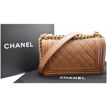 CHANEL Small Boy CC Chain Leather Shoulder Bag Brown
