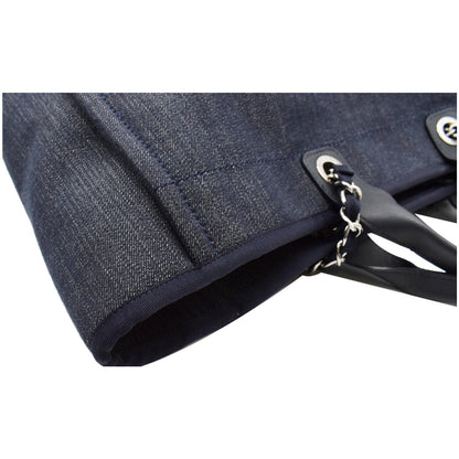 CHANEL Deauville Large Denim Shopping Tote Bag Dark Blue